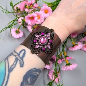 Spectacular Pink Genuine Crystal Vintage Cuff Bracelet